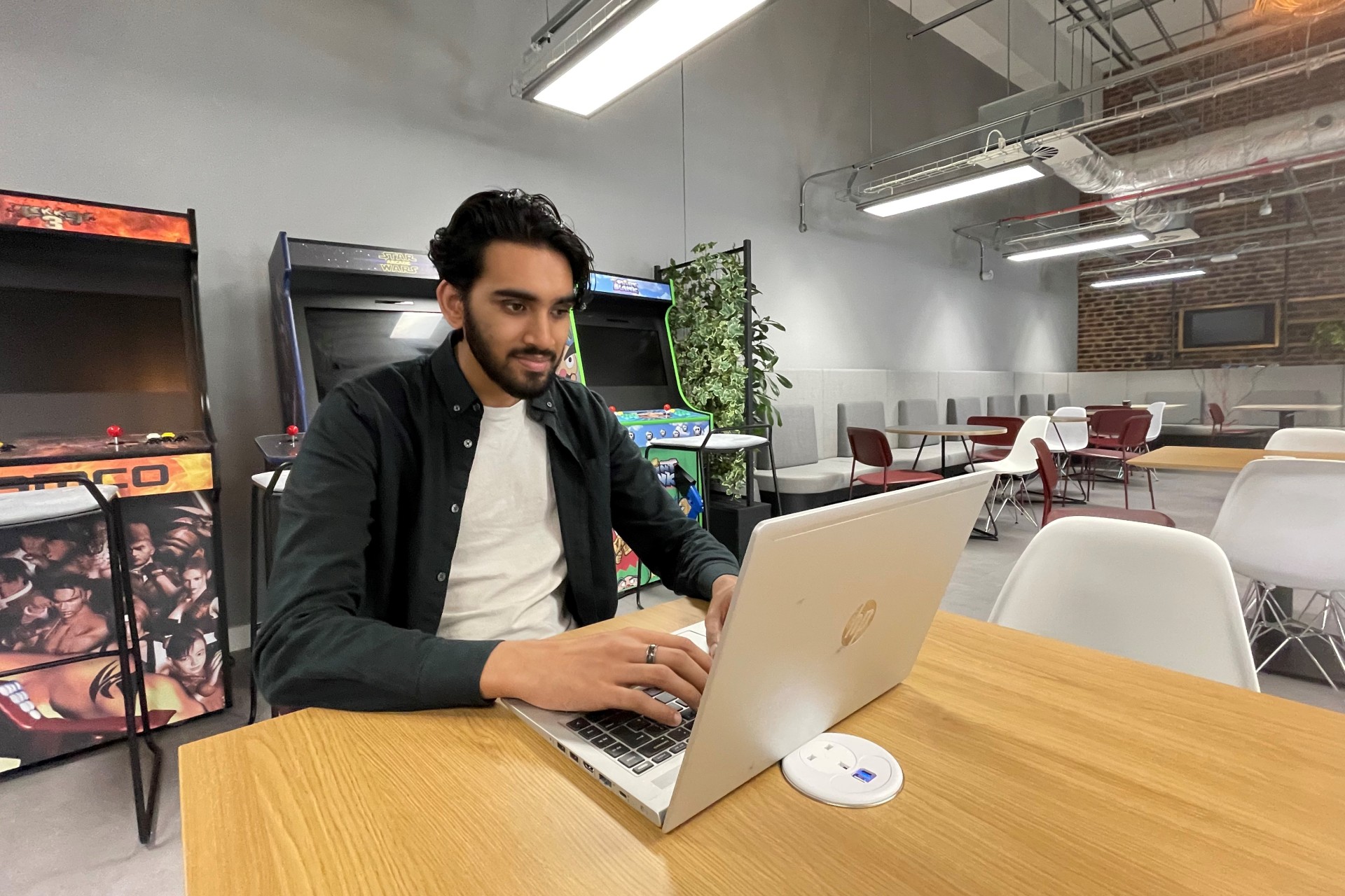 A student working in the Reload Café.