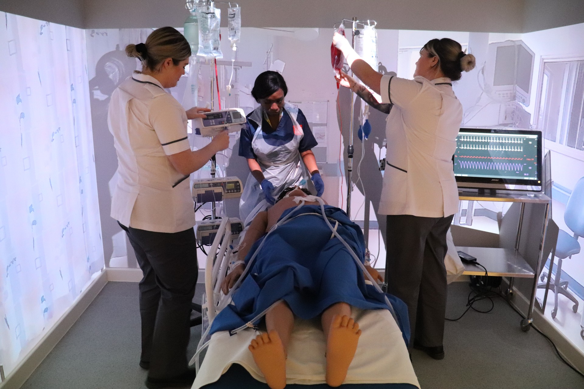 Critical care simulation in our smaller immersive room.